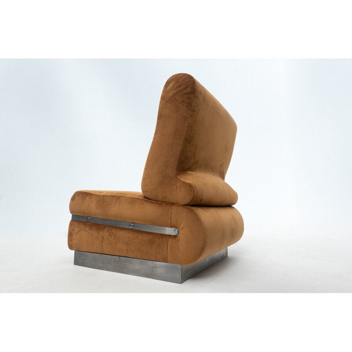 Mid Century cognac fluwelen en metalen structuur woonkamer set, Italië 1970