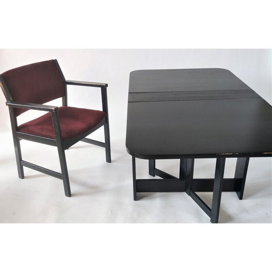 Image 1 of Vintage klaptafel met stoel in zwart en paars van Hikor Písek, Tsjecho-Slowakije 1980