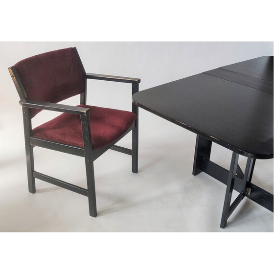 Image 1 of Vintage klaptafel met stoel in zwart en paars van Hikor Písek, Tsjecho-Slowakije 1980