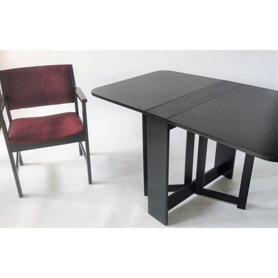 Image 1 of Vintage klaptafel met stoel in zwart en paars van Hikor Písek, Tsjecho-Slowakije 1980