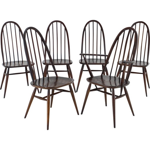 Set van 6 vintage beukenhouten eetkamerstoelen, Denemarken 1960
