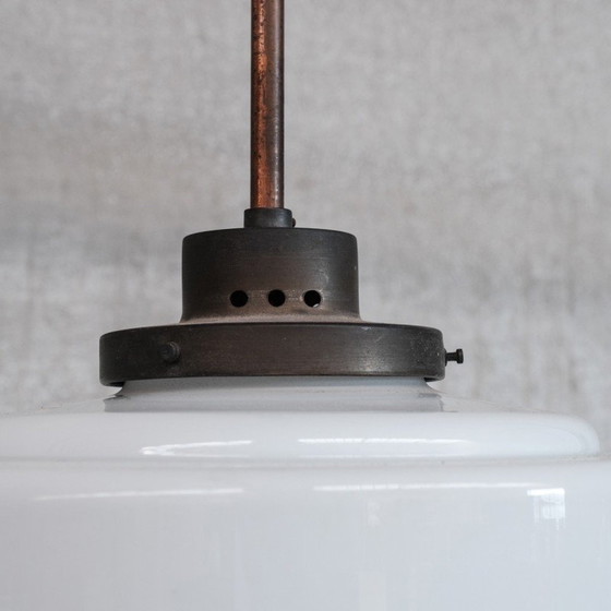 Image 1 of Franse mid-century messing en opaline hanglamp, 1950