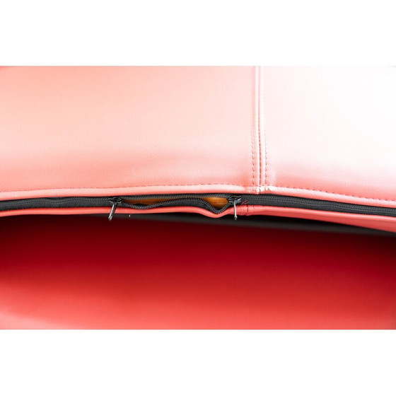 Image 1 of Vintage fauteuil en voetenbank in metaal en rood leer van Vitelli en Ammannati voor Brunati, Italië 1980