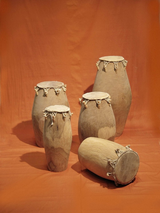 Image 1 of Ghanese Atumpan Talking Drums - 2x Sets of 5 Pieces