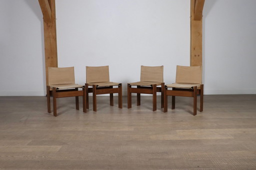 Set van 4 Monnik Eetkamerstoelen Door Afra en Tobia Scarpa Voor Molteni Italië 1974