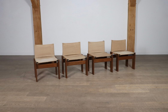 Image 1 of Set van 4 Monnik Eetkamerstoelen Door Afra en Tobia Scarpa Voor Molteni Italië 1974