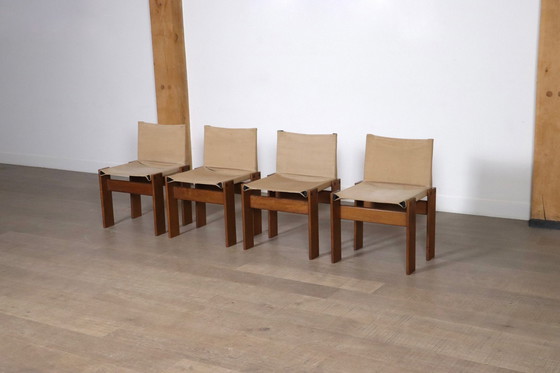 Image 1 of Set van 4 Monnik Eetkamerstoelen Door Afra en Tobia Scarpa Voor Molteni Italië 1974