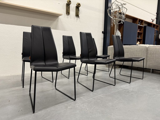 6 Als Nieuw Montis Ivy Eetkamerstoelen Zwart Leer