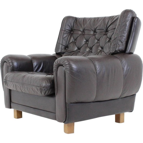 Image 1 of Bruine leren fauteuil van Vyber, 1970
