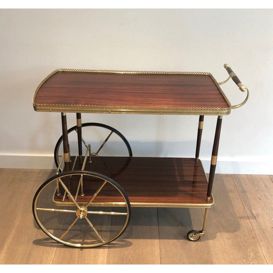 Image 1 of Vintage mahonie en messing serveertafel, Frankrijk 1940