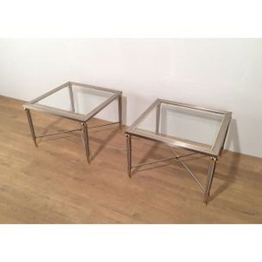 Paar vintage bankeinden van geborsteld staal en messing, 1970