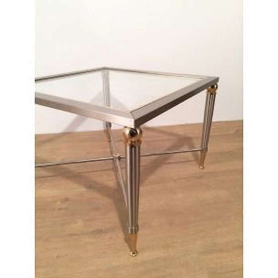 Image 1 of Paar vintage bankeinden van geborsteld staal en messing, 1970