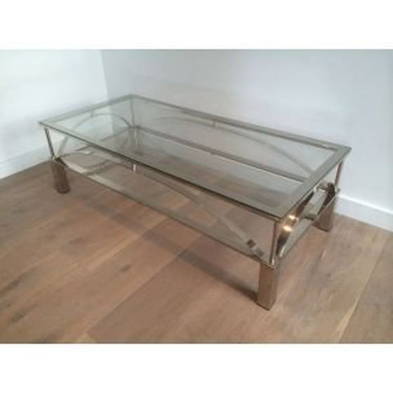Image 1 of Vintage salontafel van glas en chroom, 1960