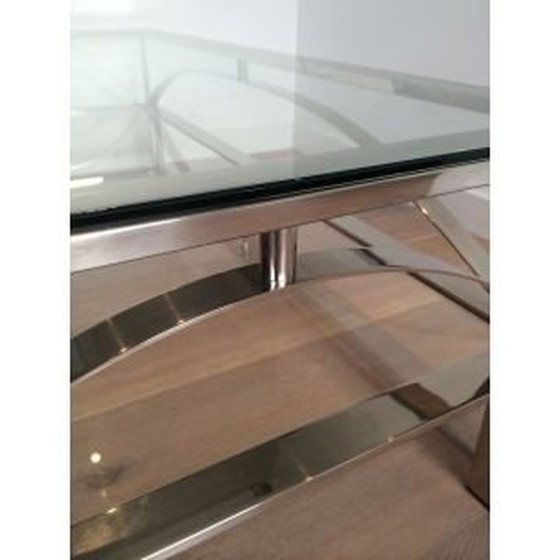 Image 1 of Vintage salontafel van glas en chroom, 1960