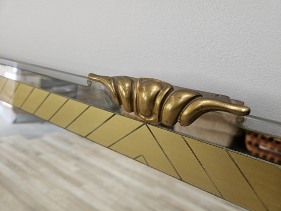 Image 1 of Mid Century Spiegel Met Gouden En Messing Decoraties