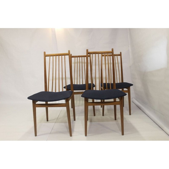 Image 1 of Set van 4 Scandinavische vintage stoelen van massief beukenhout, 1950
