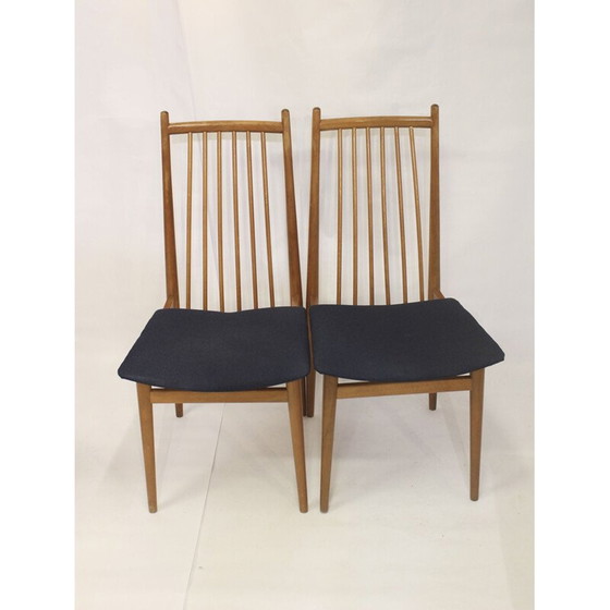 Image 1 of Set van 4 Scandinavische vintage stoelen van massief beukenhout, 1950
