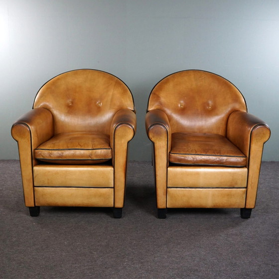 Image 1 of Set van twee Bart van Bekhoven schapenleren design armchairs/ fauteuils