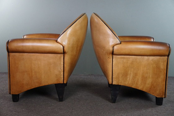 Image 1 of Set van twee Bart van Bekhoven schapenleren design armchairs/ fauteuils