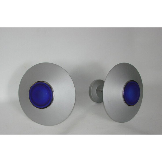 Image 1 of Paar vintage wandlampen van metaal en glas, 1980