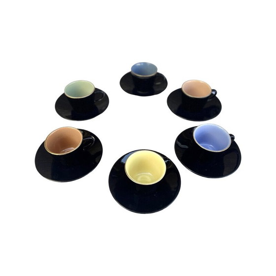 Image 1 of Set van 6 vintage gekleurde keramische kopjes voor Ditmar Urbach, Tsjecho-Slowakije 1950