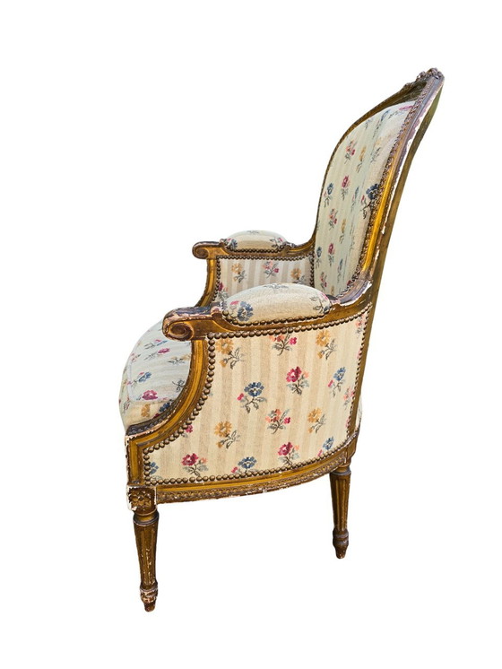 Image 1 of Louis Xvi stijl Bergère in gebloemde stof