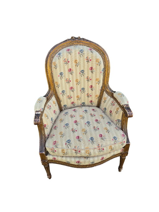 Louis Xvi stijl Bergère in gebloemde stof