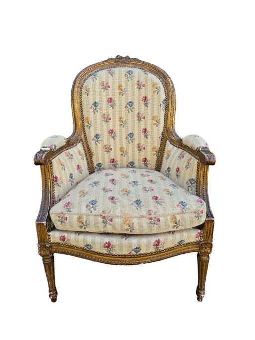 Louis Xvi stijl Bergère in gebloemde stof