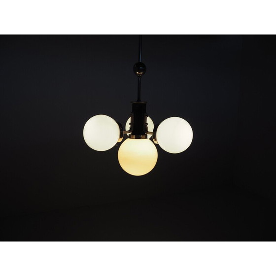 Image 1 of Vintage art deco kroonluchter in chroom en hout