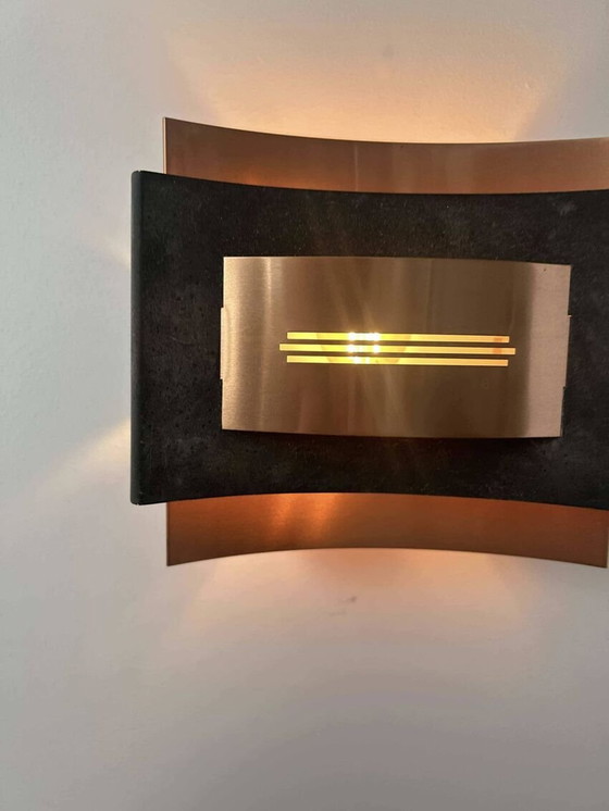 Image 1 of 2X koperen wandlampen - Nederland 1960