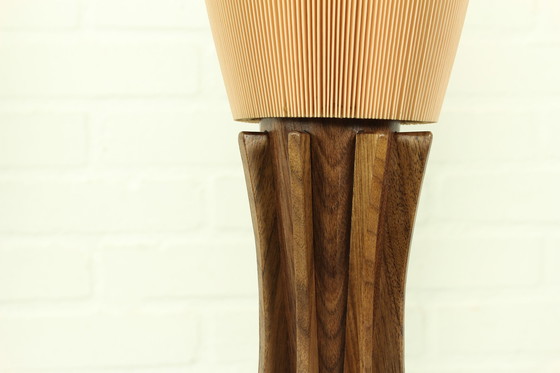 Image 1 of Originele Celloid Plissee Lamp (1960S) Met Houten Voet