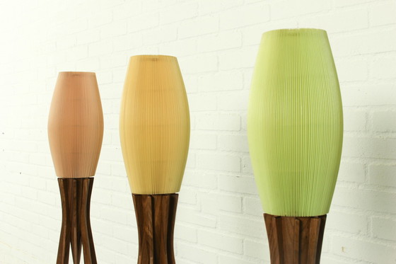 Image 1 of Originele Celloid Plissee Lamp (1960S) Met Houten Voet