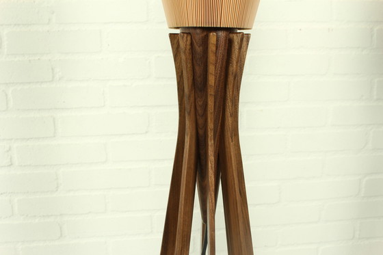 Image 1 of Originele Celloid Plissee Lamp (1960S) Met Houten Voet