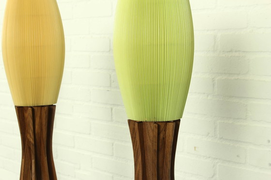 Image 1 of Originele Celloid Plissee Lamp (1960S) Met Houten Voet