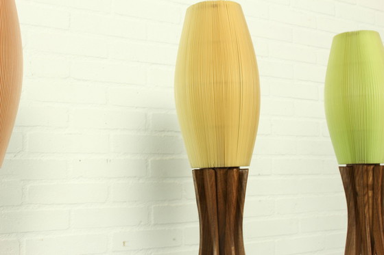 Image 1 of Originele Celloid Plissee Lamp (1960S) Met Houten Voet