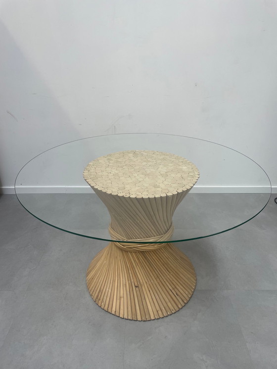 Image 1 of Tafel korenmodel met glasblad rond