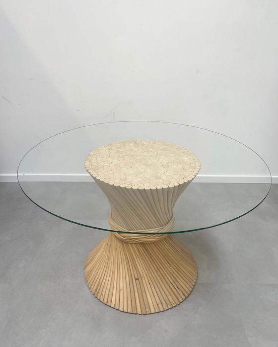 Image 1 of Tafel korenmodel met glasblad rond