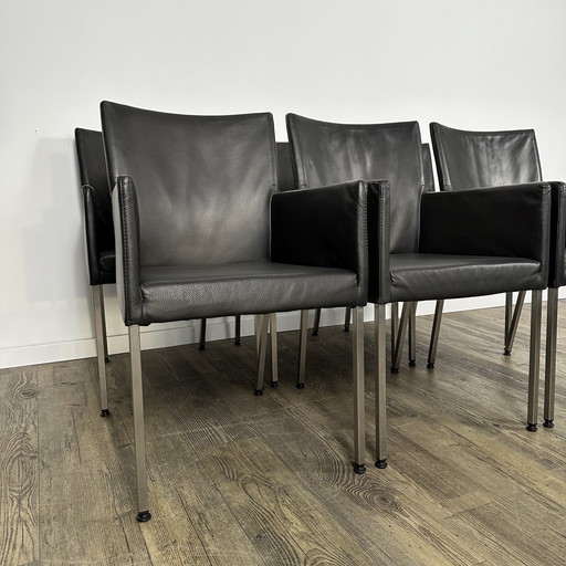 6X Bert Plantagie Eetkamerstoelen – Zwart Leder (Tafel Ook Te Koop) 