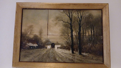 Schilderij Tegelplateau Winters Landschap