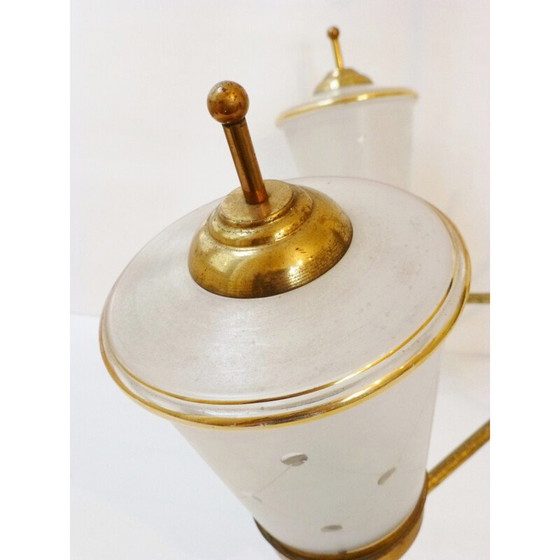 Image 1 of Vintage kroonluchter van glas en verguld messing, 1950