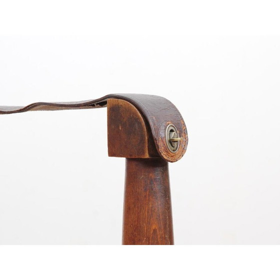 Image 1 of Paar vintage leren en beukenhouten Safari stoelen - jaren 1940