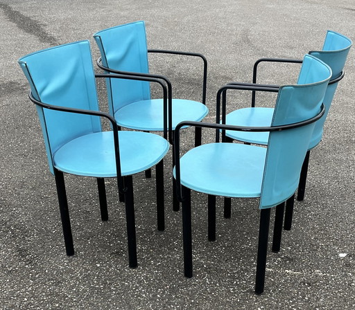 4 Postmoderne Eetkamerstoelen, Enrico Pellizzoni Italia