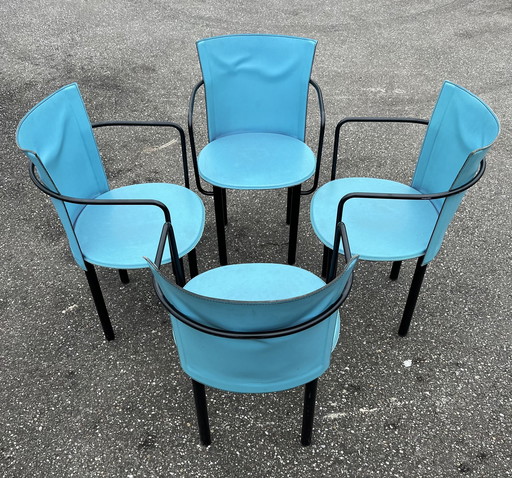 4 Postmoderne Eetkamerstoelen, Enrico Pellizzoni Italia