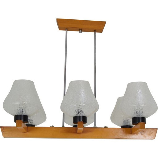 Vintage houten kroonluchter van Jilove u Decina, Tsjecho-Slowakije 1970