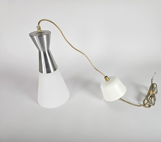 Image 1 of Hala Zeist - hanglamp - diabolo - melkglas - aluminium - 80's