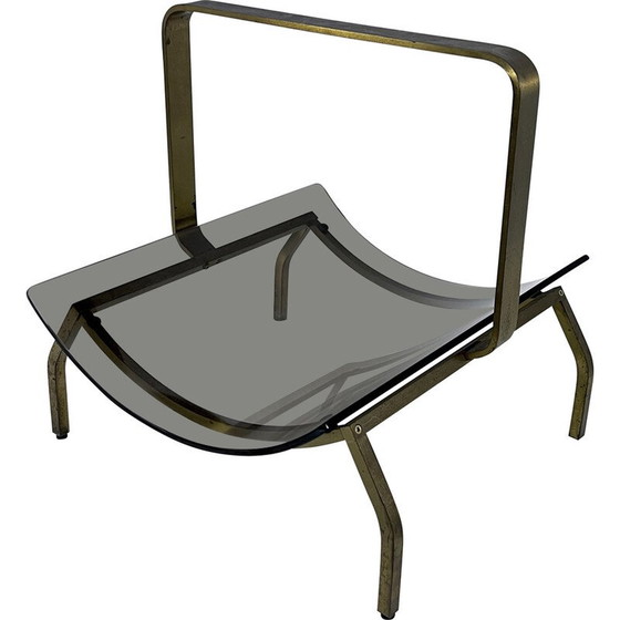 Image 1 of Vintage tijdschriftenrek van messing en glas door Fontana Arte, Italië 1960