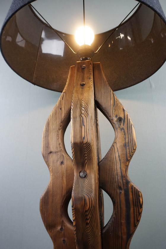 Image 1 of Brutalistische massief eiken gebrande lamp