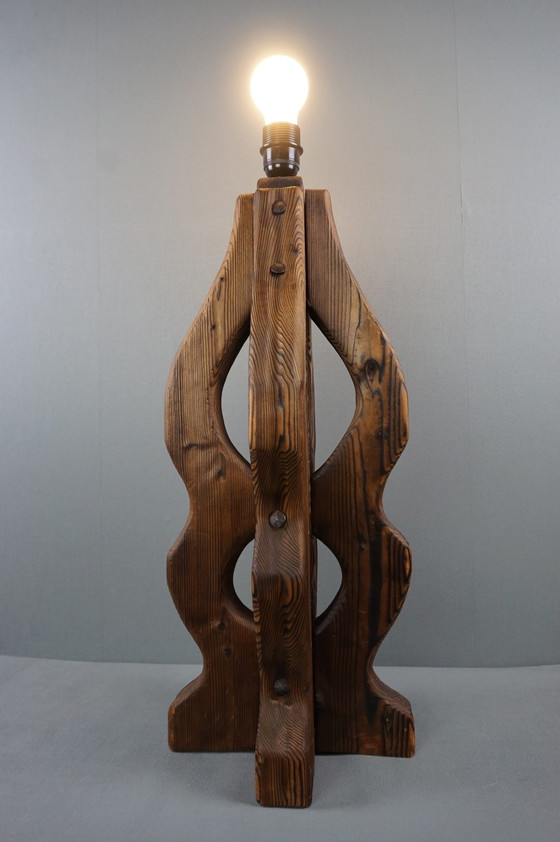 Image 1 of Brutalistische massief eiken gebrande lamp