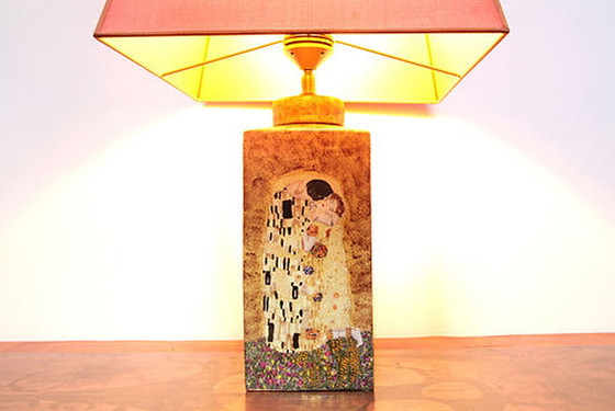 Image 1 of 2x Vintage tafellampen met Gustav Klimt print