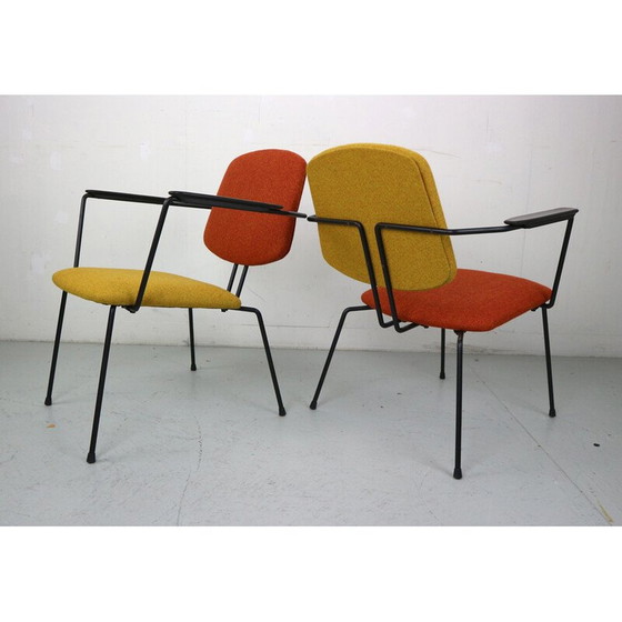 Image 1 of Paar vintage model 5003 fauteuils in staal en wol van Rudolf Wolf voor Elsrijk, Nederland 1950